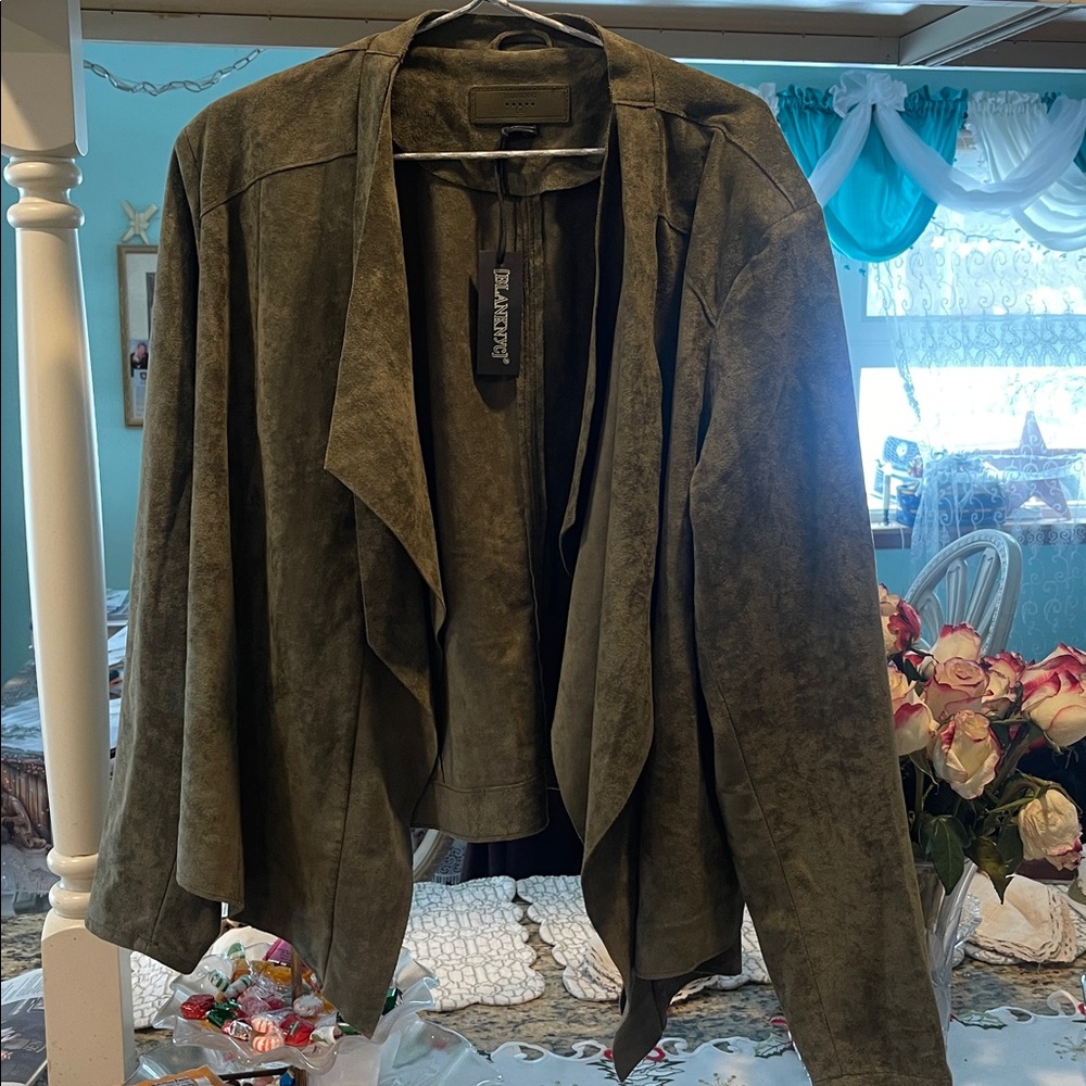 NWT Anthropologie jacket Green faux suede fabric 2X